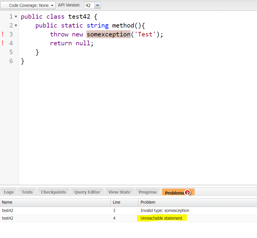 Unreachable statement error