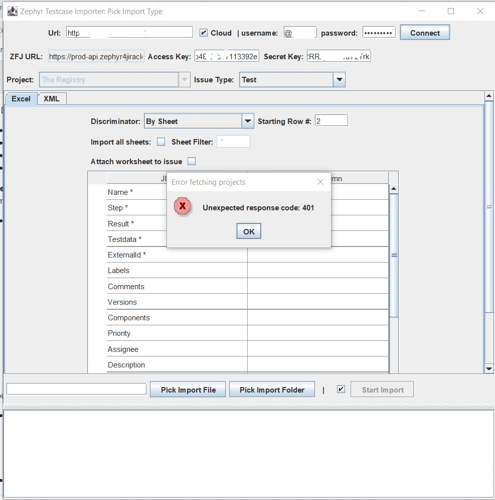 unexpected response code 401 zephyr